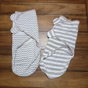 Set of 2 Bae Bae Goods Grey & White Stripe Infant Swaddlers - Size Sm/Med